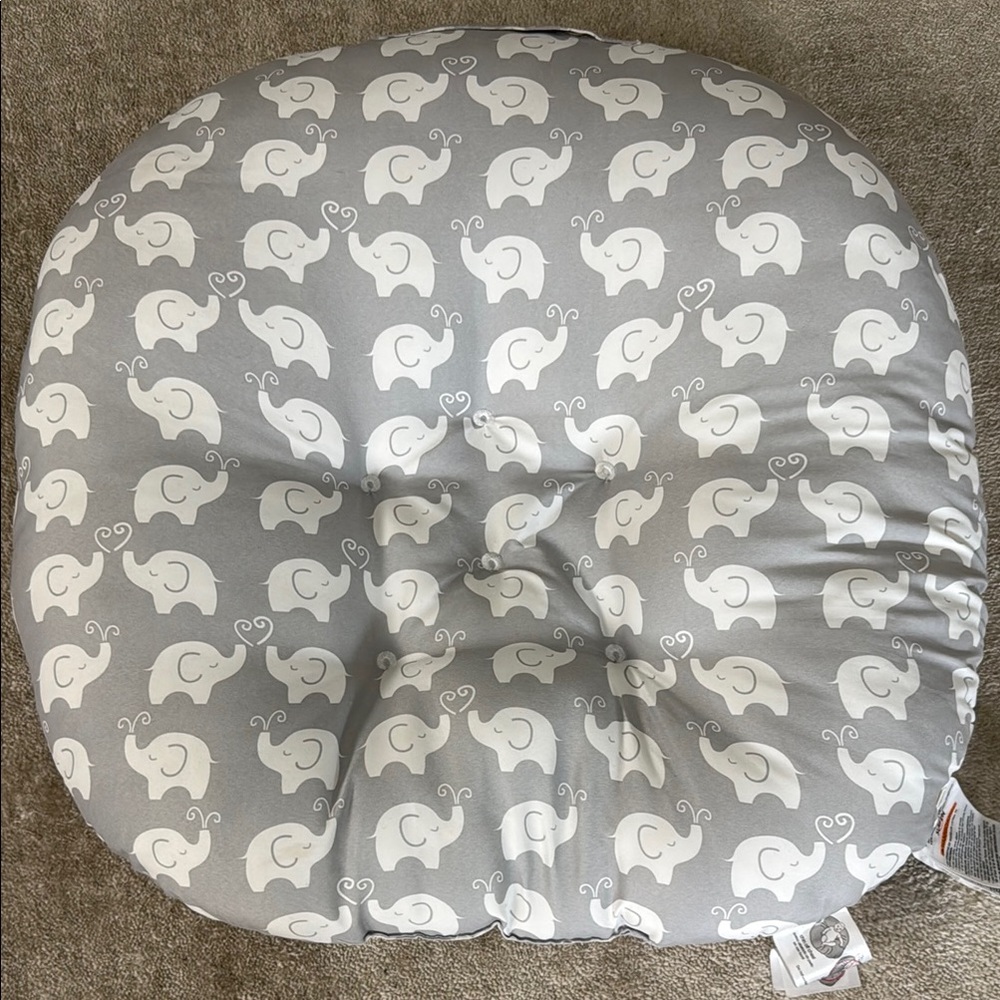 Boppy Pillow with Gray and White Elephant Pattern